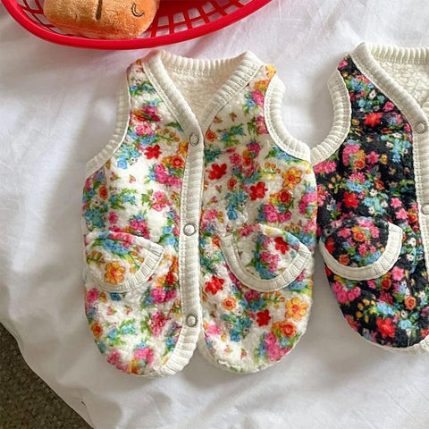 Autumn Winter Dog Coat – Flower Pet Jacket for Small Dogs & Cats