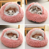 2-in-1 Plush Pet Bed with Cover – Warm Round Cat & Small Dog Sleeping Cave (50CM)