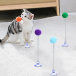 1pc Fur Ball Spring Cat Toy Suction Cup Multicolored Teaser Wand