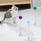 1pc Fur Ball Spring Cat Toy Suction Cup Multicolored Teaser Wand