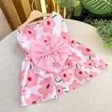 Cute Puppy Princess Floral Dress with Bow & Lace