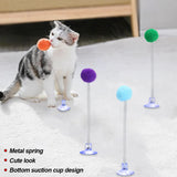 1pc Fur Ball Spring Cat Toy Suction Cup Multicolored Teaser Wand