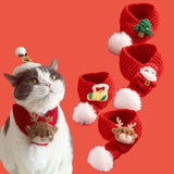 Christmas Knitted Pet Scarf with Pompom – Soft Winter Neck Warmer for Cats & Dogs