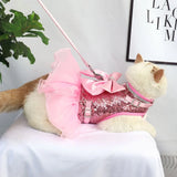 Bowknot Pet Harness & Leash Set – Lace Crystal Vest for Cats & Small Dogs