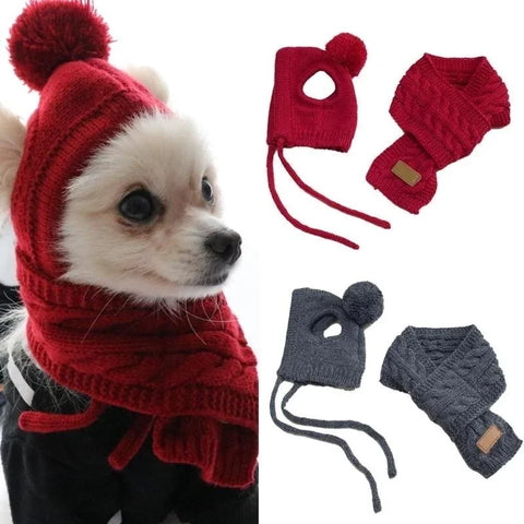 Winter Striped Dog Hat & Scarf Set – Knitted Christmas Pet Costume