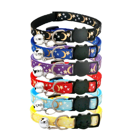 Gold Stars Moon Cat Collar with Bell