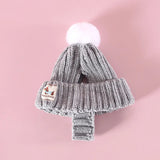 Knitted Dog Hat with Pom-Pom – Windproof Winter Cap for Small Pets