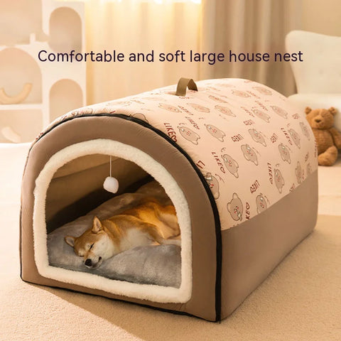 Winter Dog House Bed – Removable Washable Warm Nest for Large Dogs