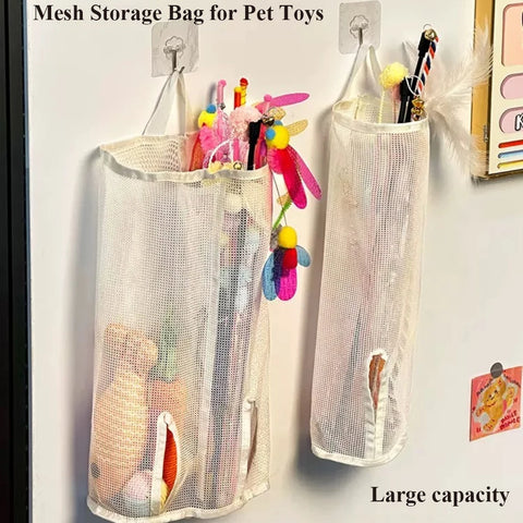 Wall-Mounted Pet Toy Storage Bag – Space-Saving Mesh Organizer for Cat & Puppy Toys