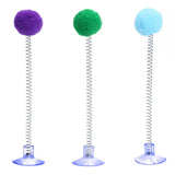 1pc Fur Ball Spring Cat Toy Suction Cup Multicolored Teaser Wand