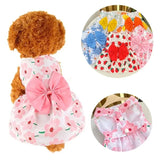 Cute Puppy Princess Floral Dress with Bow & Lace