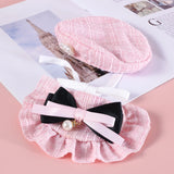 Elegant Pet Princess Outfit Set - Chic Beret, Pearl Bow & Floral Bib for Cats