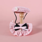 Elegant Pet Princess Outfit Set - Chic Beret, Pearl Bow & Floral Bib for Cats
