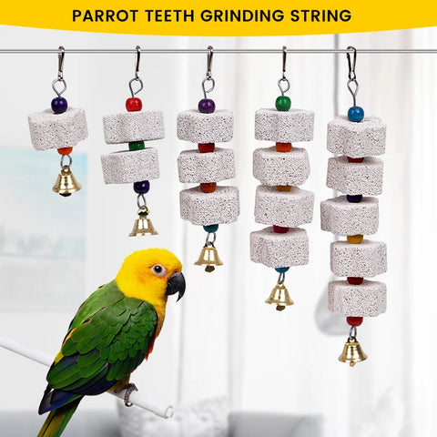 Bird Chewing Toy Parrot Beak Grinding Calcium Stone with Bells