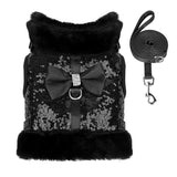 Bling Dog Harness & Leash Set – Warm Fur Vest with Bowtie for Small & Medium Dogs & Cats