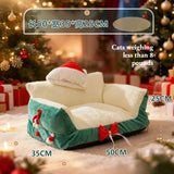 Christmas Cat Bed with Soft Neck Bolster – Cozy Holiday Pet Sofa for Cats & Small Dogs
