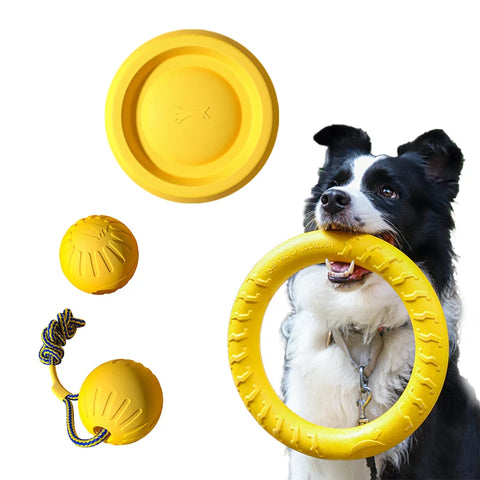 EVA Durable Dog Toy Set (4-Pack) – Flying Disc, Ball & Tug Rope for Puppies & Adult Dogs, Chew-Proof Teeth Cleaning