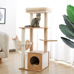 H108cm Modern Cat Tree Wooden Sisal Scratching