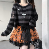 Pink Striped Gothic Sweaters Fairy Grunge Emo Streetwear Lolita