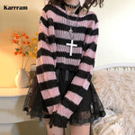 Pink Striped Gothic Sweaters Fairy Grunge Emo Streetwear Lolita