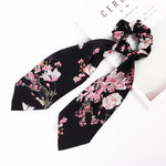 Floral Print Bow Satin Long Ribbon Headbands