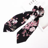 Floral Print Bow Satin Long Ribbon Headbands