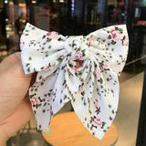 Floral Print Bow Satin Long Ribbon Headbands