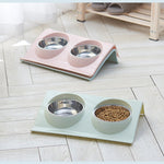 Double Pet Bowls Food Water Feeder