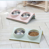 Double Pet Bowls Food Water Feeder