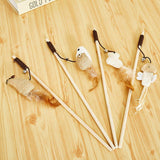 Pet Teaser Toys Feather Wood Rod Mouse