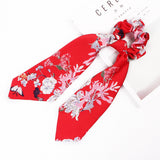 Floral Print Bow Satin Long Ribbon Headbands