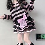 Pink Striped Gothic Sweaters Fairy Grunge Emo Streetwear Lolita