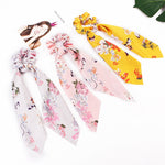 Floral Print Bow Satin Long Ribbon Headbands