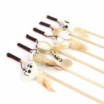Pet Teaser Toys Feather Wood Rod Mouse