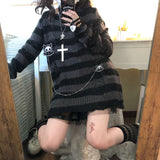 Pink Striped Gothic Sweaters Fairy Grunge Emo Streetwear Lolita