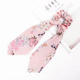 Floral Print Bow Satin Long Ribbon Headbands