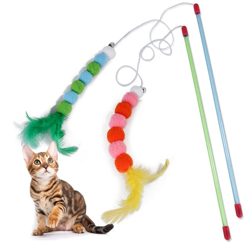 1PC Funny Pet Beaded Feather Teaser