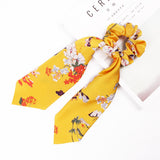 Floral Print Bow Satin Long Ribbon Headbands