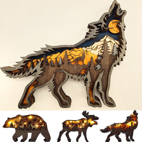 Wooden Animal Wolf Statue Creativity