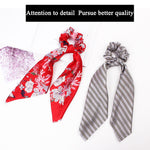 Floral Print Bow Satin Long Ribbon Headbands