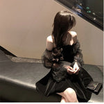 Black Retro Lace Chiffon Mini Dress Female Korean Fashion