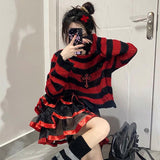 Pink Striped Gothic Sweaters Fairy Grunge Emo Streetwear Lolita