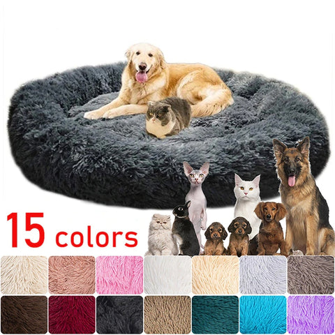 Long Plush Dog Round Cushion Bed Kennel