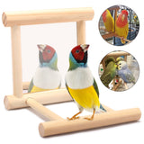 1PC Wood Bird Mirror With Perch Stand