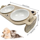 Pet Elevated Ceramic Bowl Dish with Wood Stand