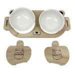 Ceramic Pet Bowls 2 Wood Stand Raised Feeder
