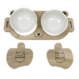 Ceramic Pet Bowls 2 Wood Stand Raised Feeder