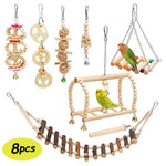 8Pcs/Set Bird Parrot Toys Wooden Hanging Swing