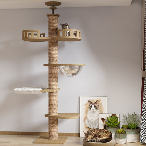 Cat Tree Floor to Ceiling Tower Adjustable Multi-Level Condo With Scratching Post