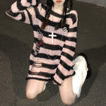 Pink Striped Gothic Sweaters Fairy Grunge Emo Streetwear Lolita